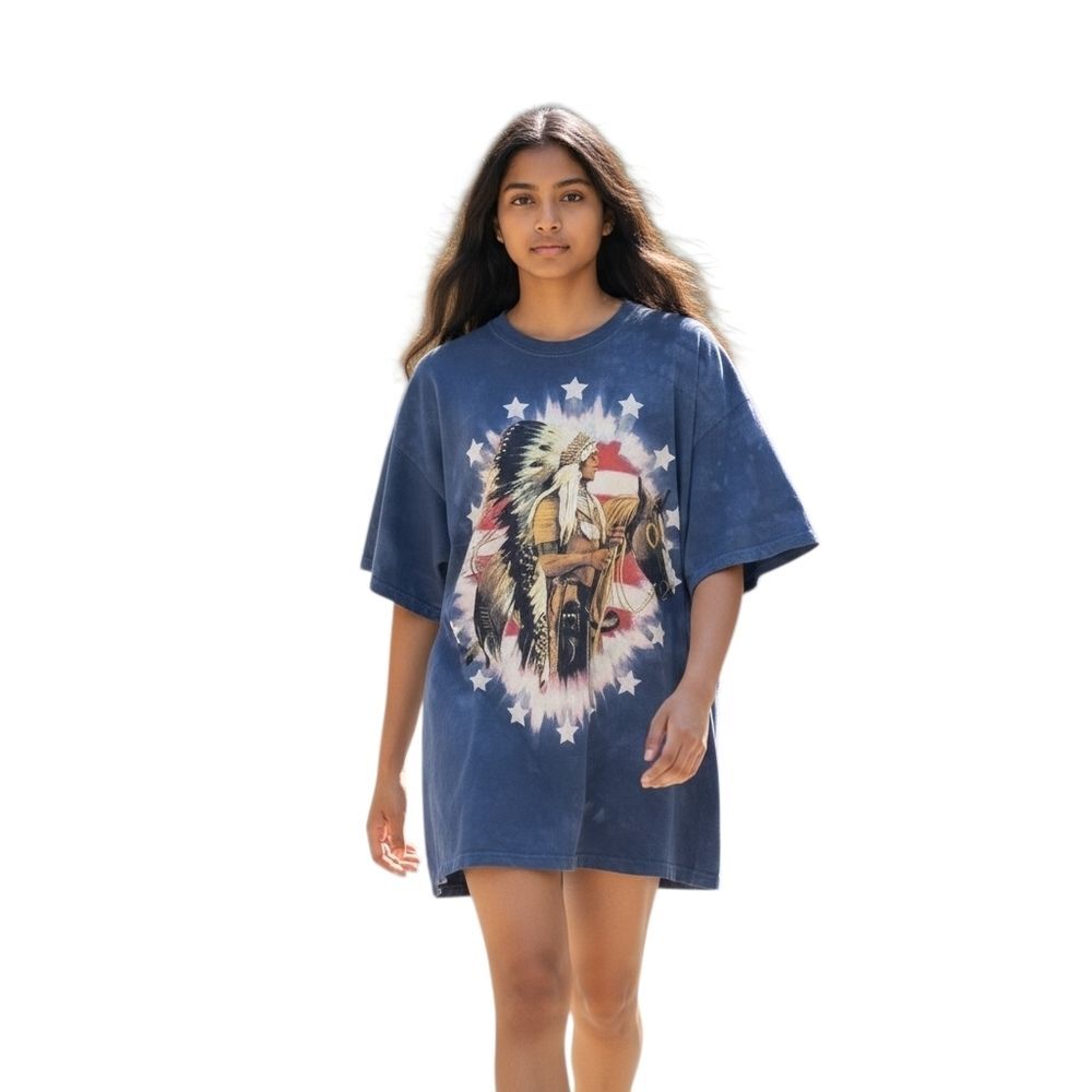 Vintage Y2K 2002 The Mountain Native American Man Blue Tie Dye T-Shirt Size XXXL